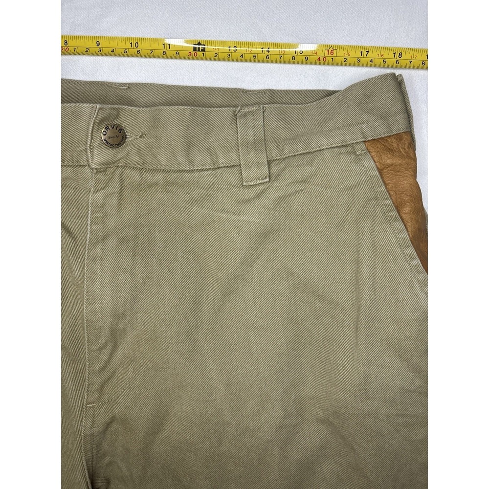 Vintage ORVIS Men's Pants 36x26 Green Canvas Leather Pocket Trim Hiking Hunting - Picture 3 of 7